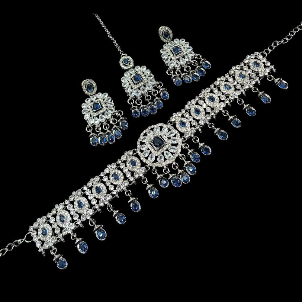 NAFJ Regal Style Crystal Stone And Austrian Stone Choker Necklace Set