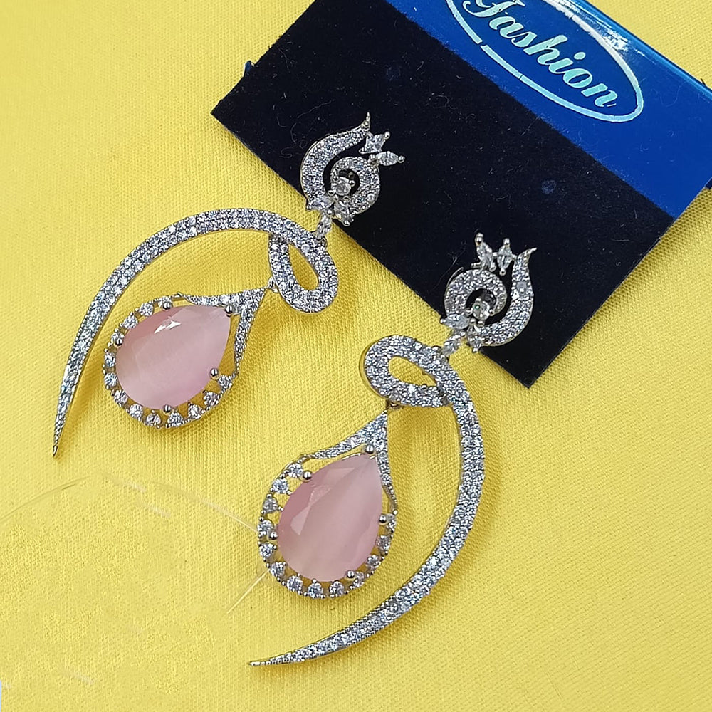 NAFJ Glam Drop American Daimond Dangler Earrings in Rhodium Finish