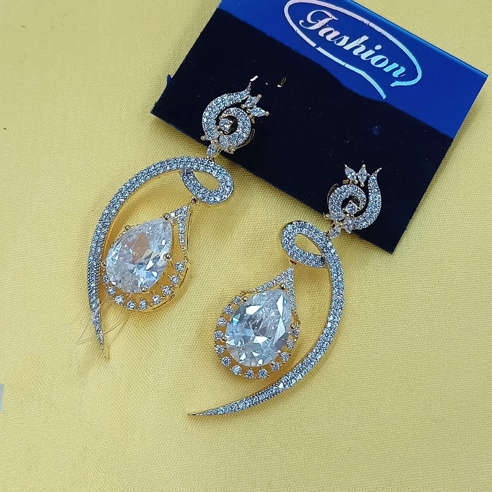 NAFJ Glam Drop American Daimond Dangler Earrings in Rhodium Finish