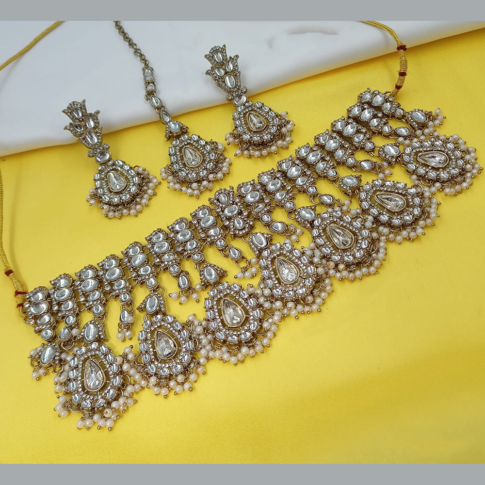 NAFJ Designer Kundan Stone Pearl And Pearl Choker Necklace Set
