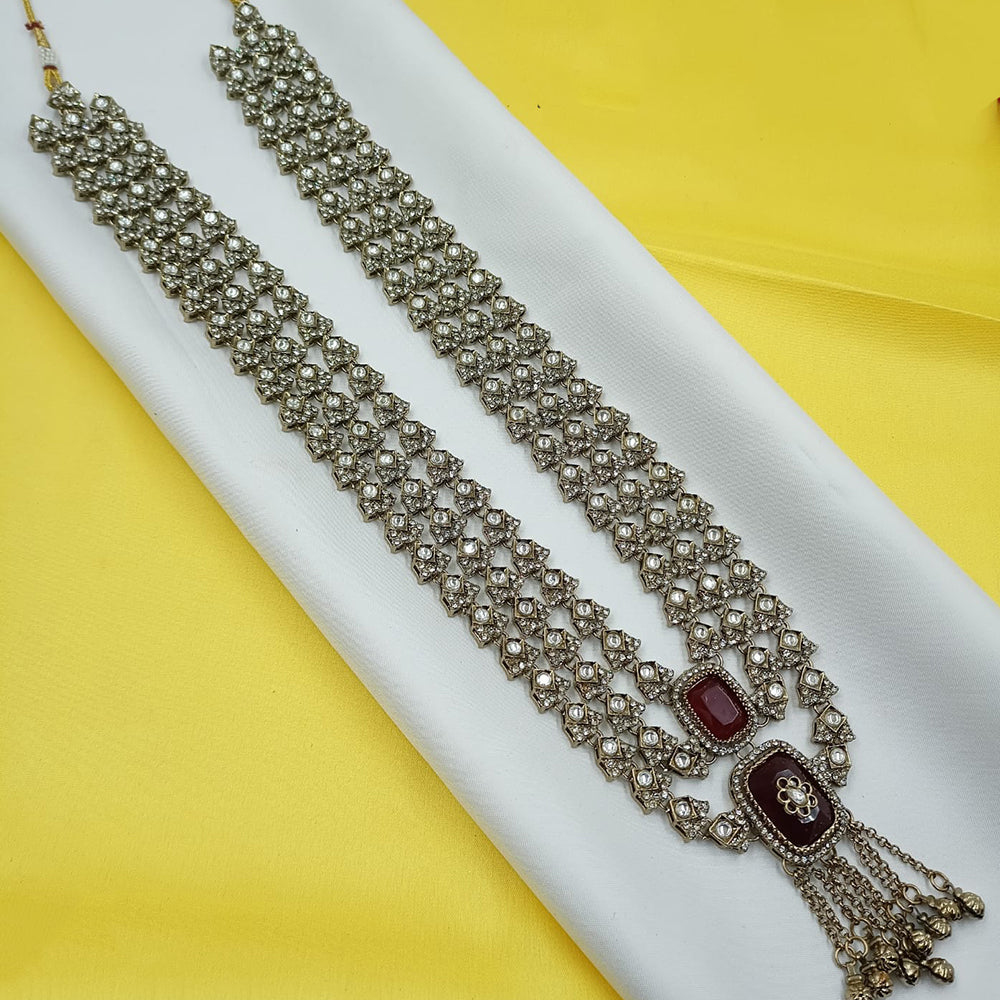 NAFJ Designer Pota Stone And Austrian Stone Long Necklace Set