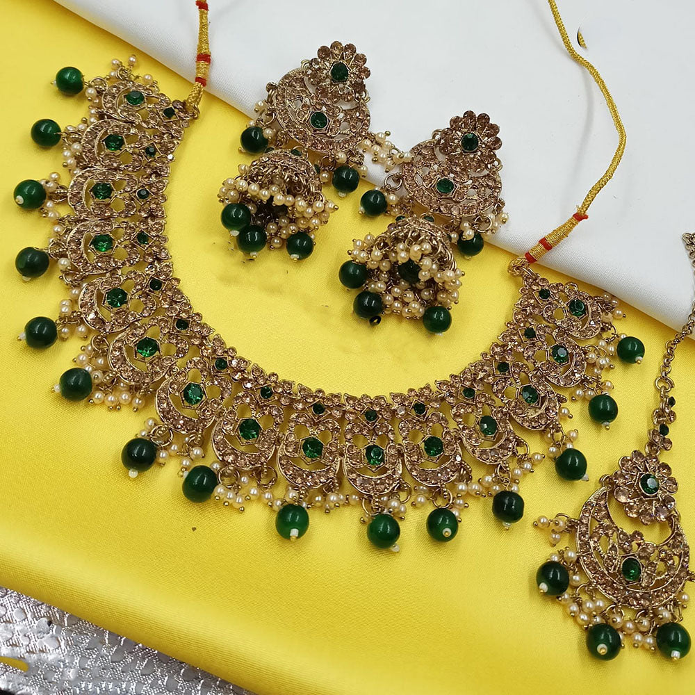 NAFJ Trendy Austrian Stone Pearl Necklace Set With Beads Work