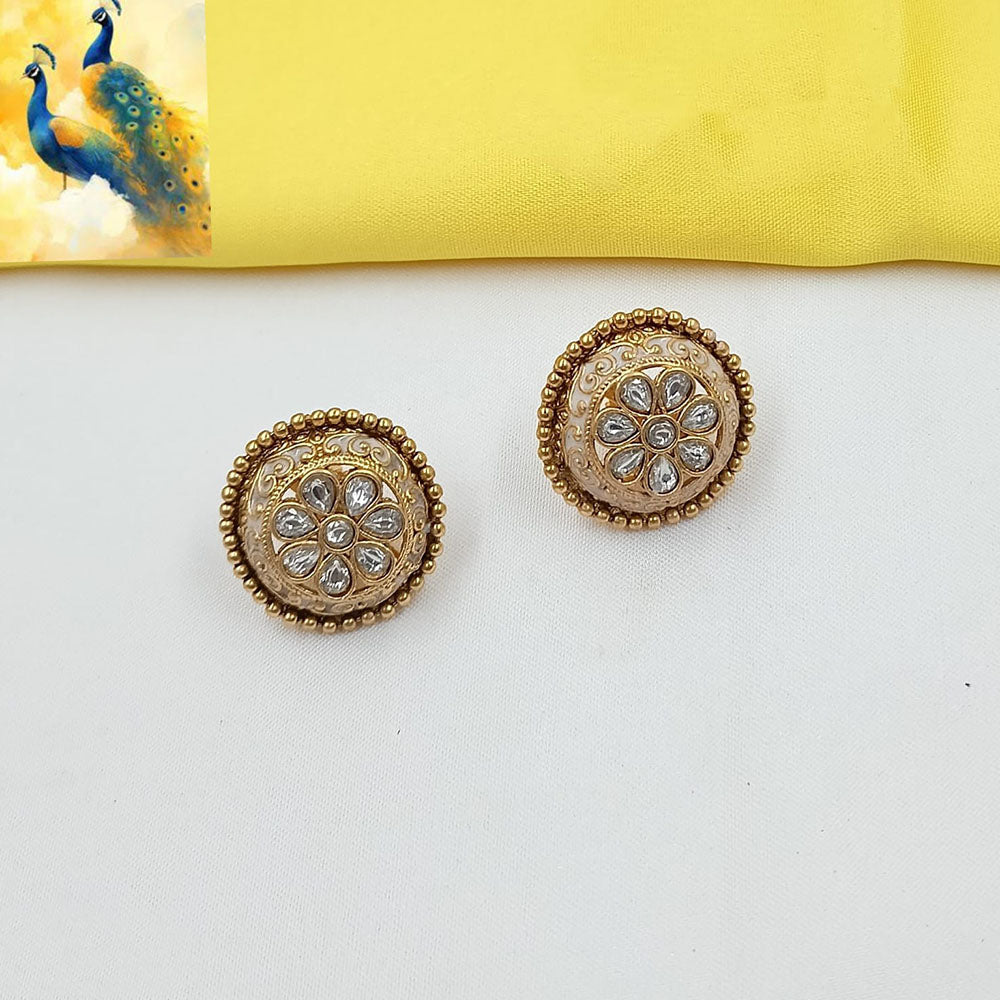 NAFJ Elegant Pota Stone And Meenakari Stud Earrings
