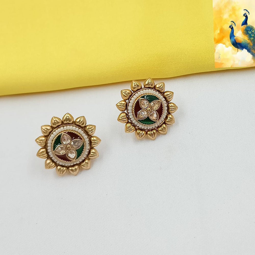 NAFJ Elegant Pota Stone And Pearl Stud Earrings
