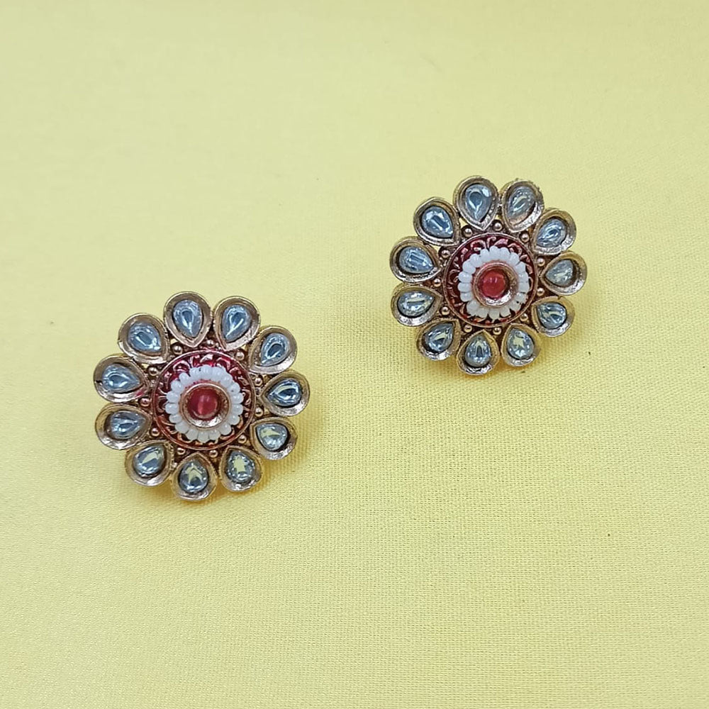 NAFJ Elegant Pota Stone And Meenakari Pearl Stud Earrings