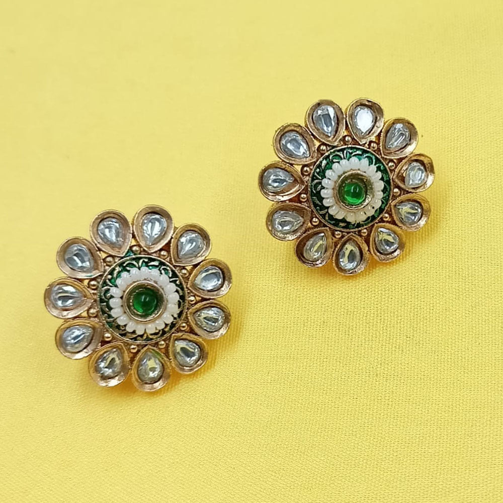 NAFJ Elegant Pota Stone And Meenakari Pearl Stud Earrings