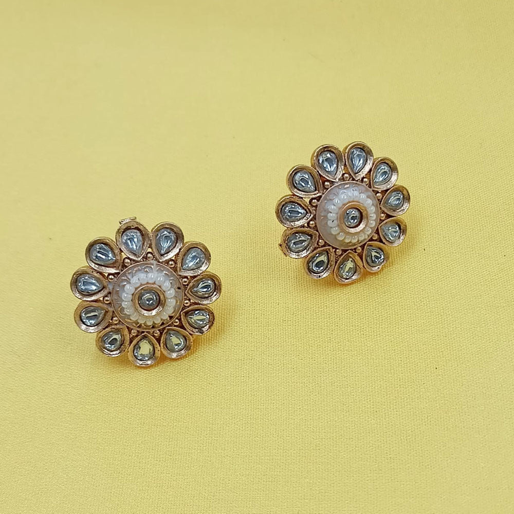 NAFJ Elegant Pota Stone And Meenakari Pearl Stud Earrings