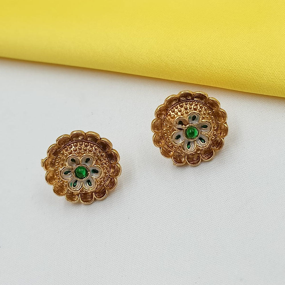 NAFJ Elegant Pota Stone And Meenakari Stud Earrings