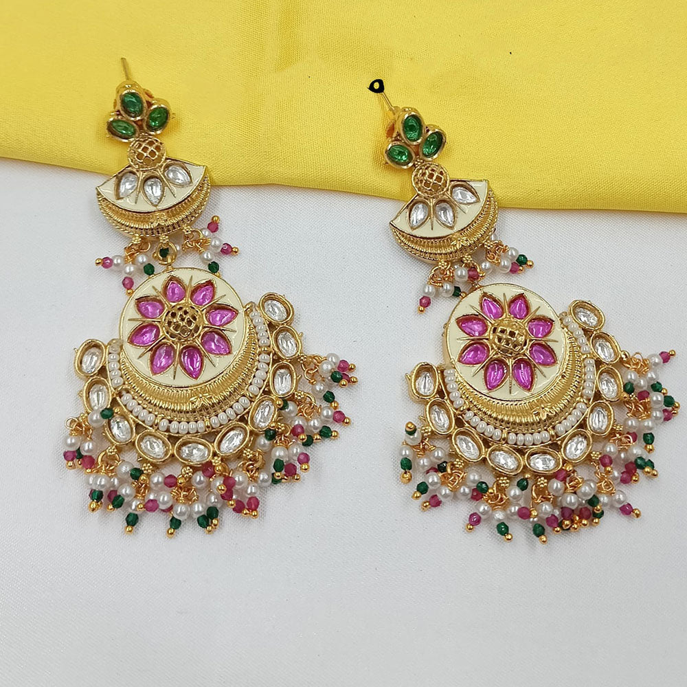 NAFJ Premium Pearl And Pota Stone Meenakari Dangler Earrings