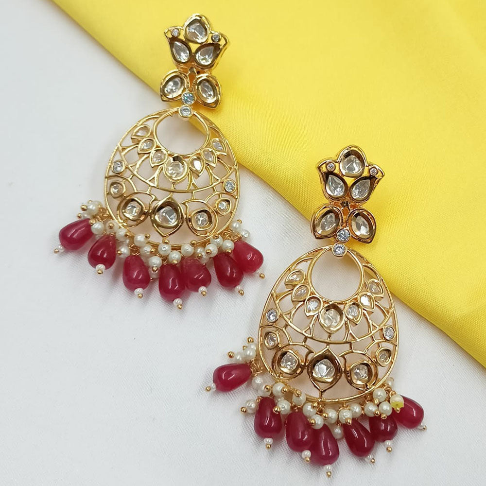 NAFJ Grand Polki Kundan Pearl And Beads Dangler Earrings