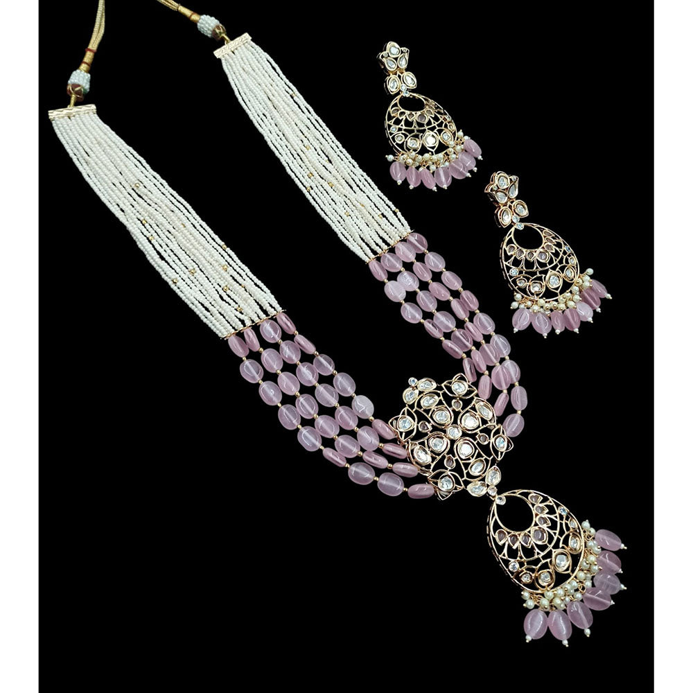 NAFJ Grand Polki Kundan Stone Pearl And Beads Long Necklace Set
