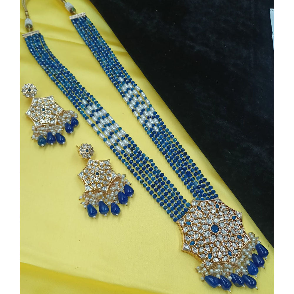 NAFJ Grand Polki Kundan Stone Pearl And Beads Long Necklace Set