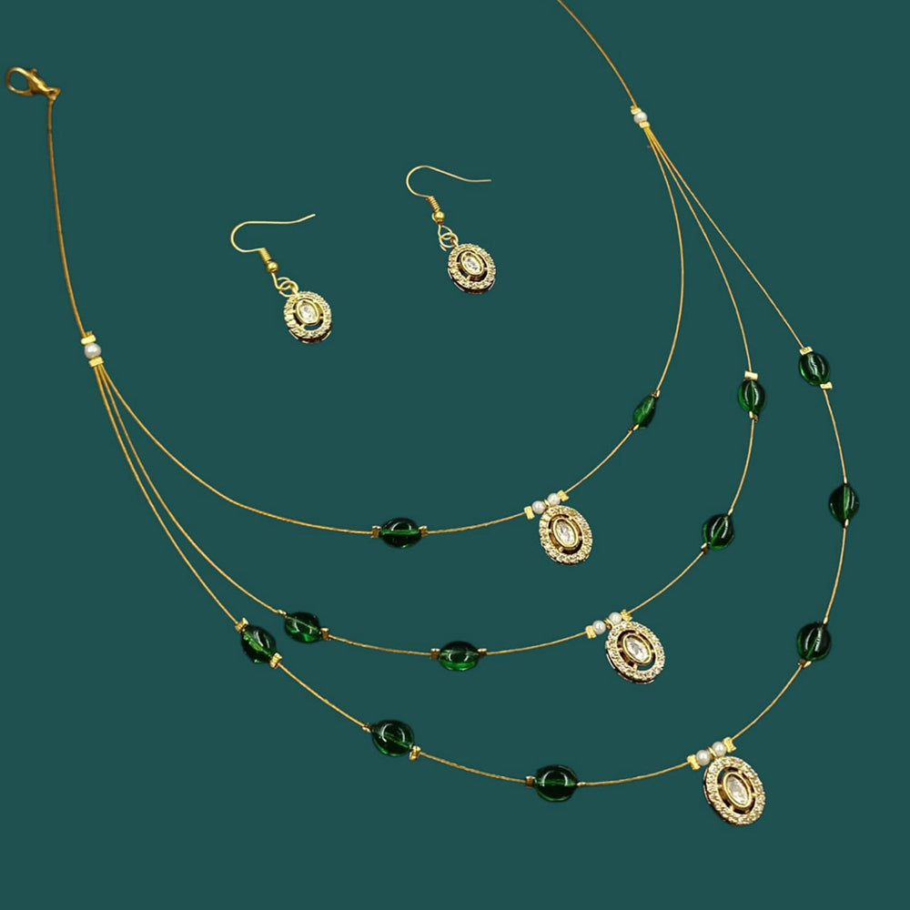 NAFJ Lightweight Multi Layer Floating Chain Crystal Stone Beads and Pearl Fancy Necklace Set for All Occasions
