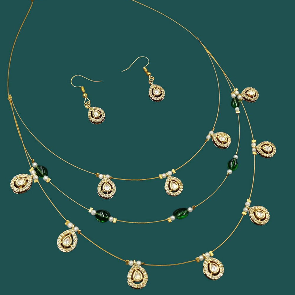 NAFJ Lightweight Multi Layer Floating Chain Crystal Stone Beads and Pearl Fancy Necklace Set for All Occasions