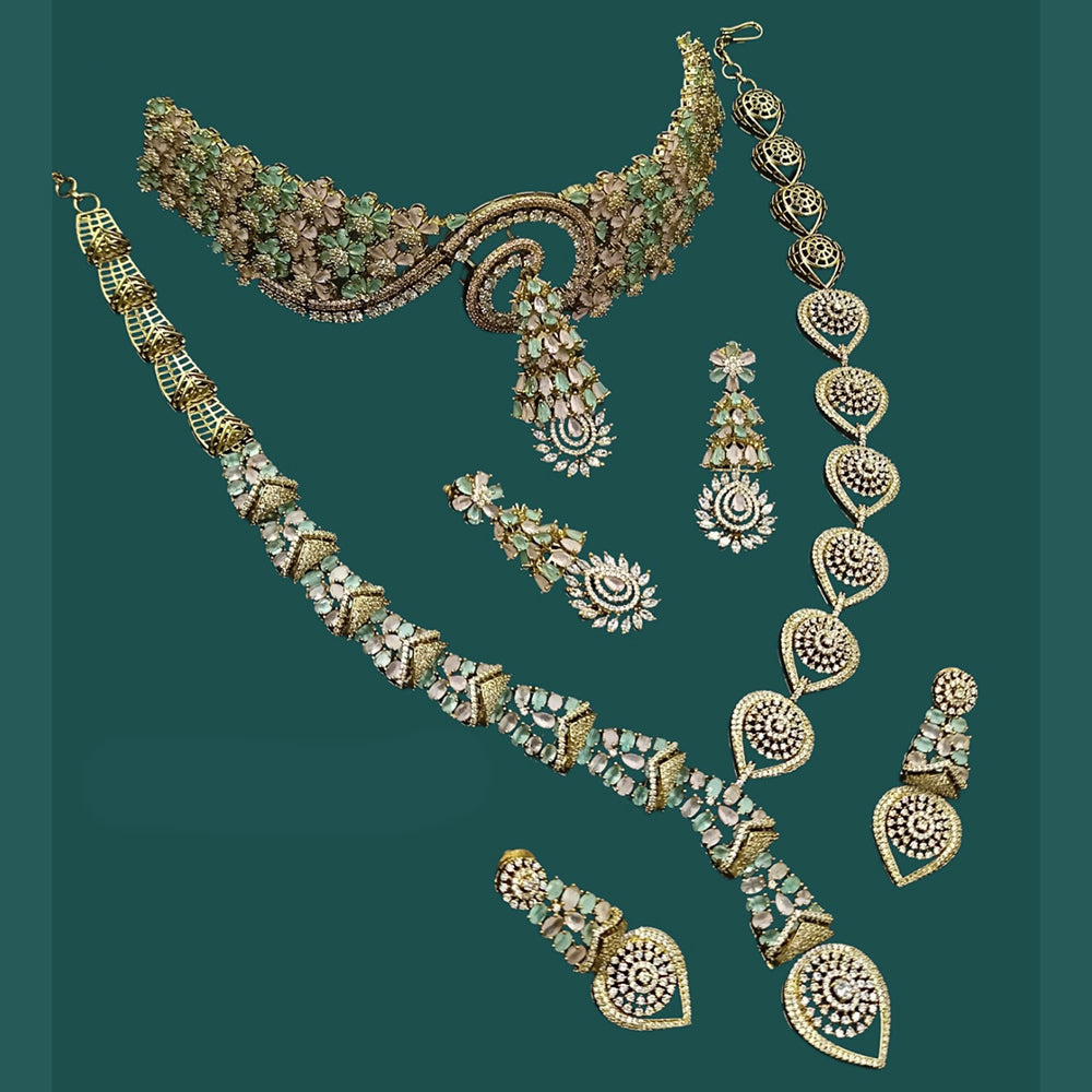 NAFJ Glamorous American Diamond Double Necklace Set