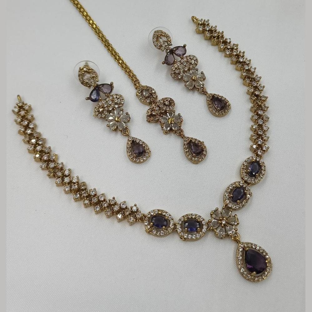 NAFJ Glamorous Crystal Stone And Austrian Stone Designer Necklace Set With Maangtikka
