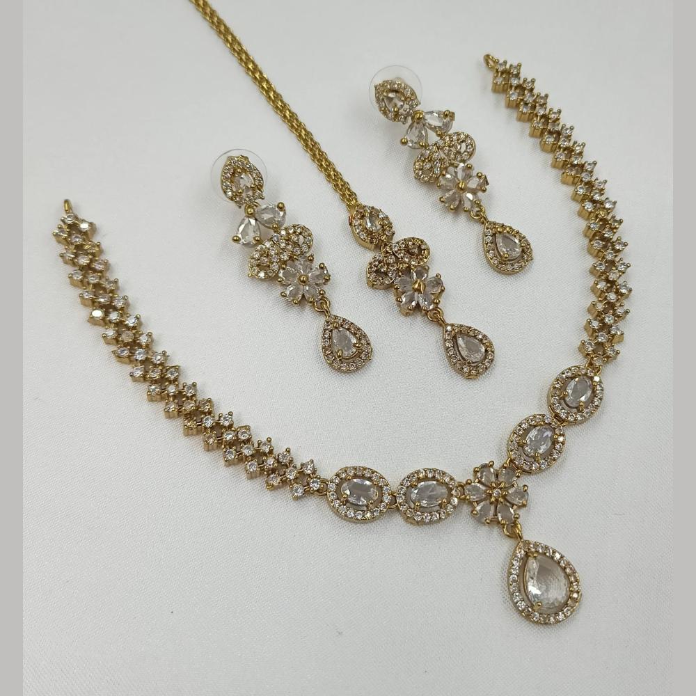 NAFJ Glamorous Crystal Stone And Austrian Stone Designer Necklace Set With Maangtikka