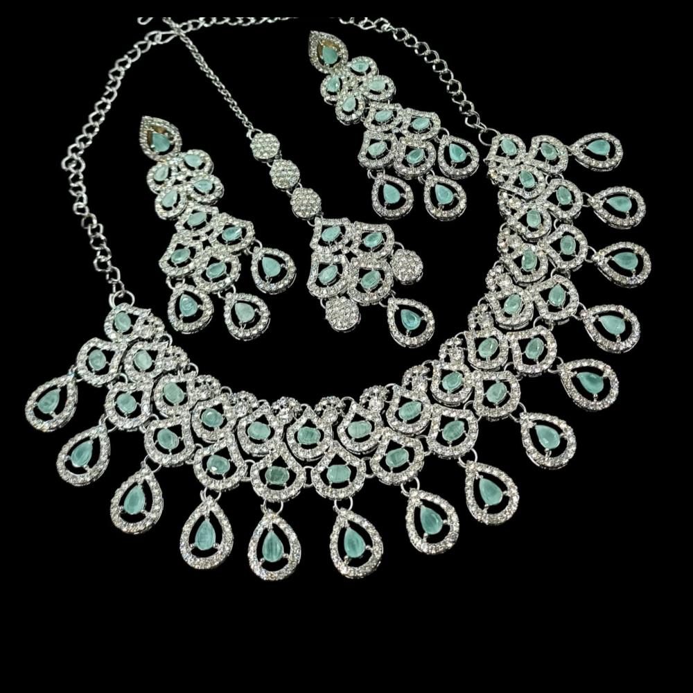 NAFJ Glamorous Crystal Stone And Austrian Stone Designer Necklace Set With Maangtikka