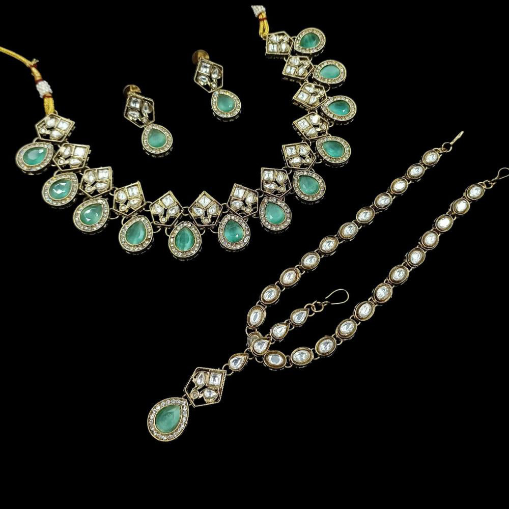 NAFJ Royal Pota Stone Necklace Set With Maangtikka