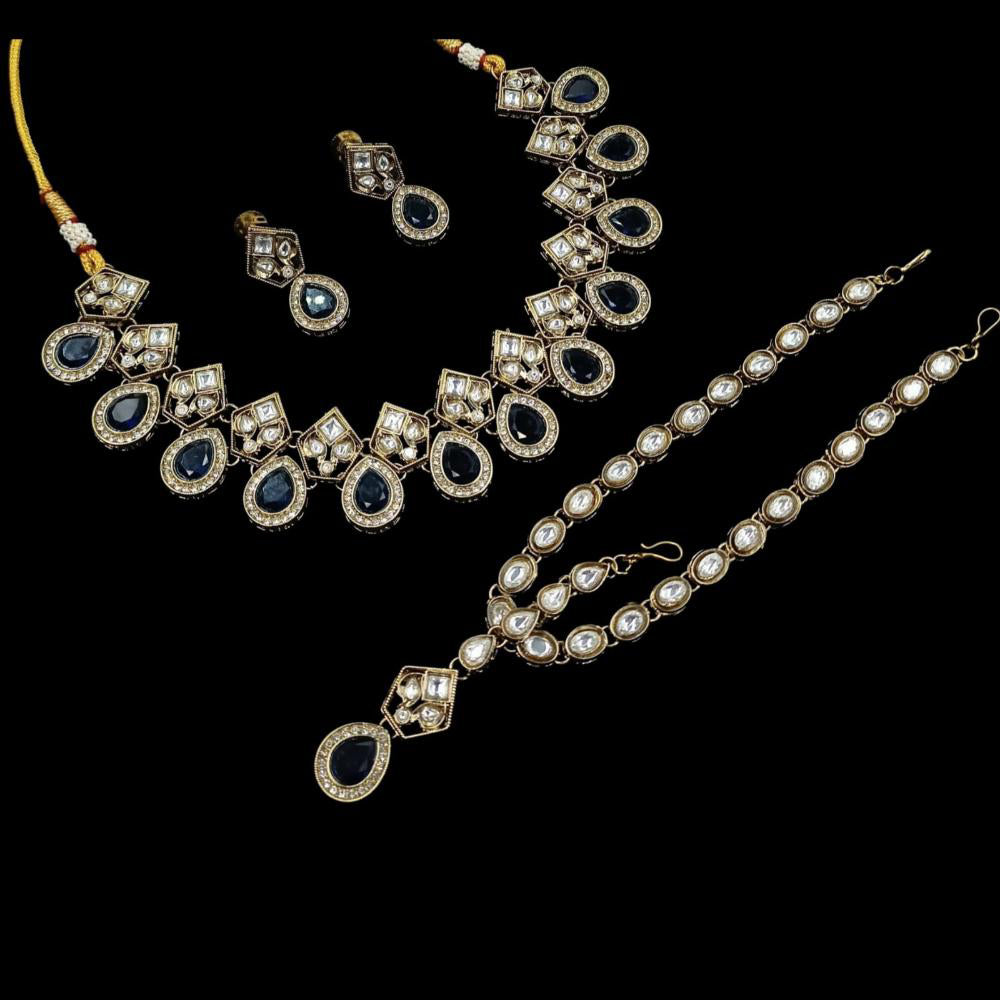 NAFJ Royal Pota Stone Necklace Set With Maangtikka