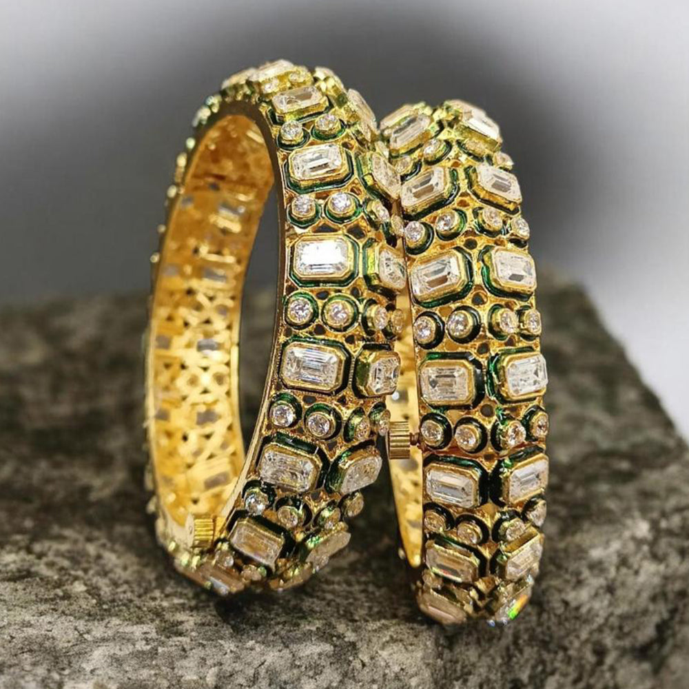 NAFJ Classic Crysrtal Stone Openable Bangles Set