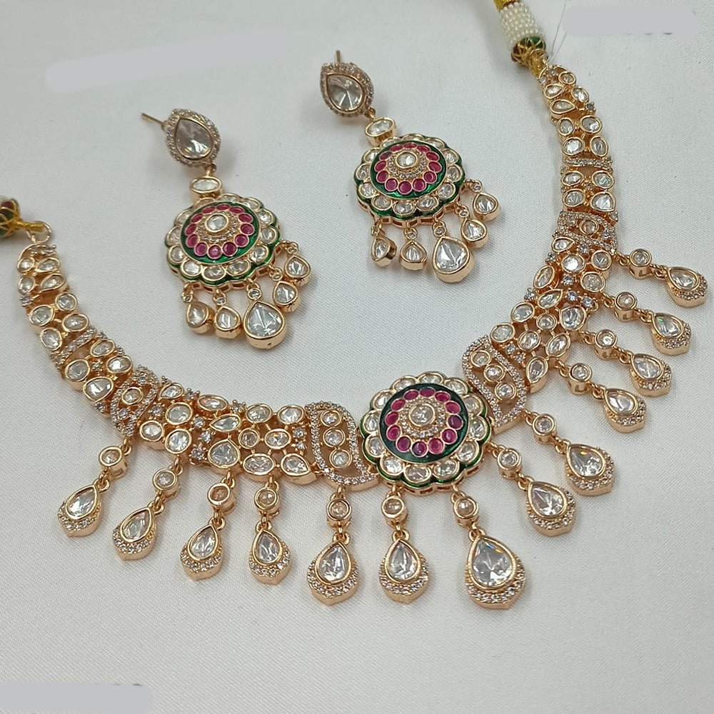 NAFJ Designer Polki Kundan Stone And Austrian Stone Necklace Set