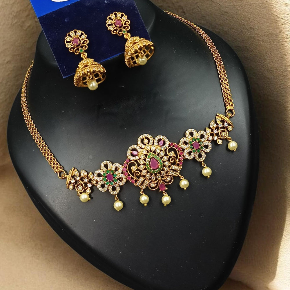 NAFJ Maharani Style Pota Stone And Pearl Choker Necklace Set