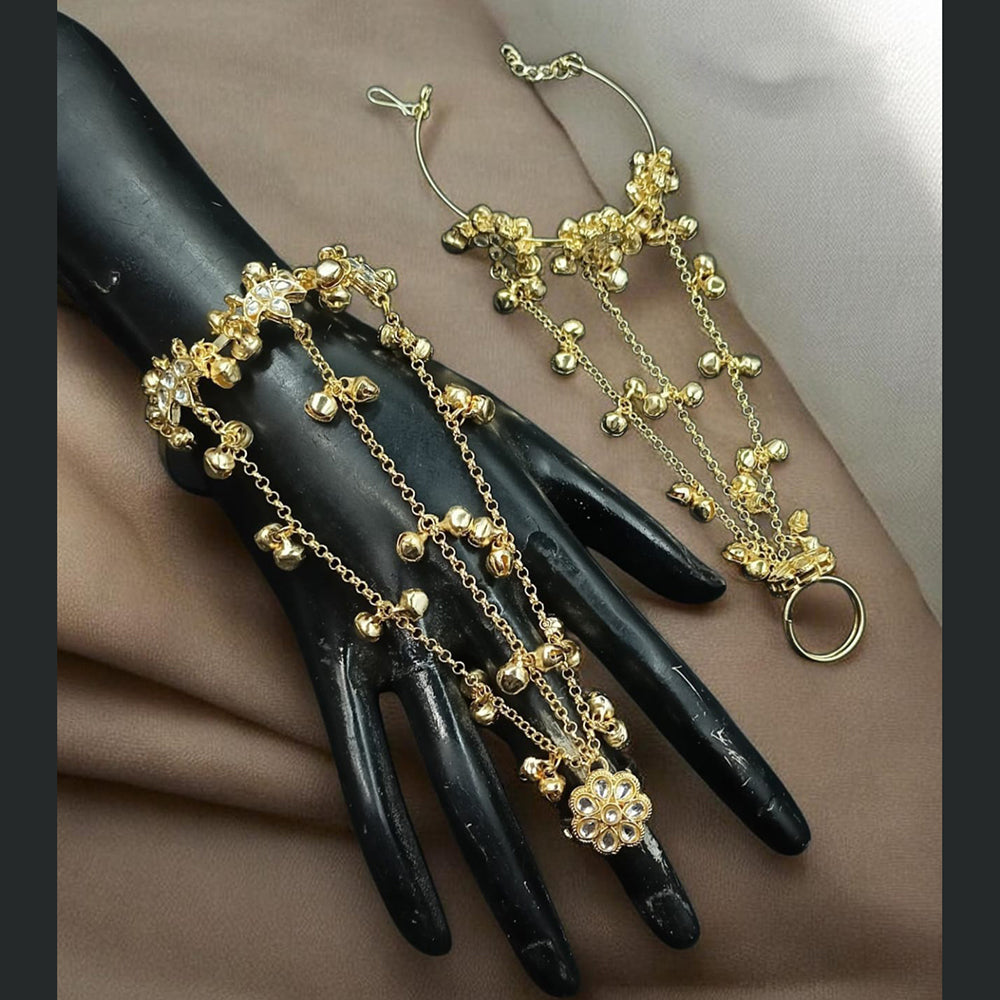 NAFJ Kundan Stone And Ghungroo Designer Hand Harness