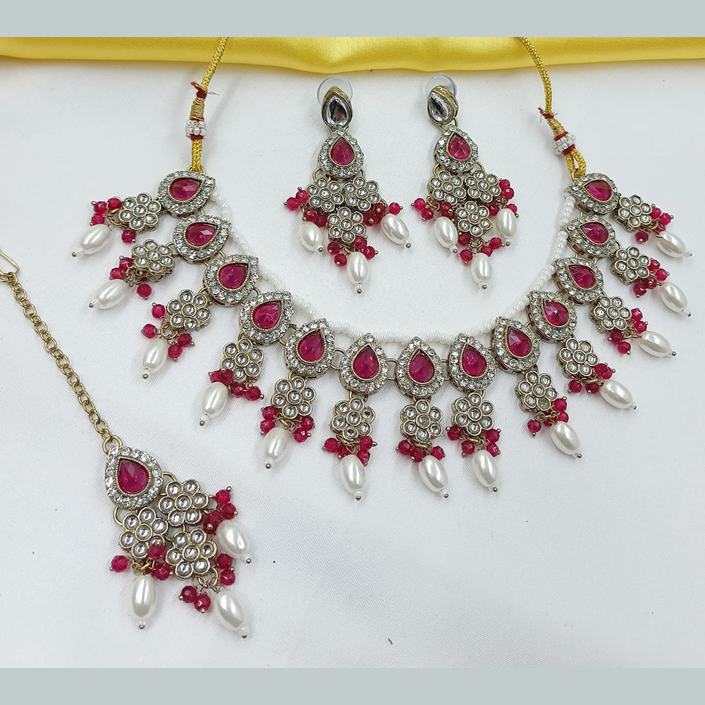 NAFJ Elegant Crystal Stone And Kundan Stone Beads Necklace Set