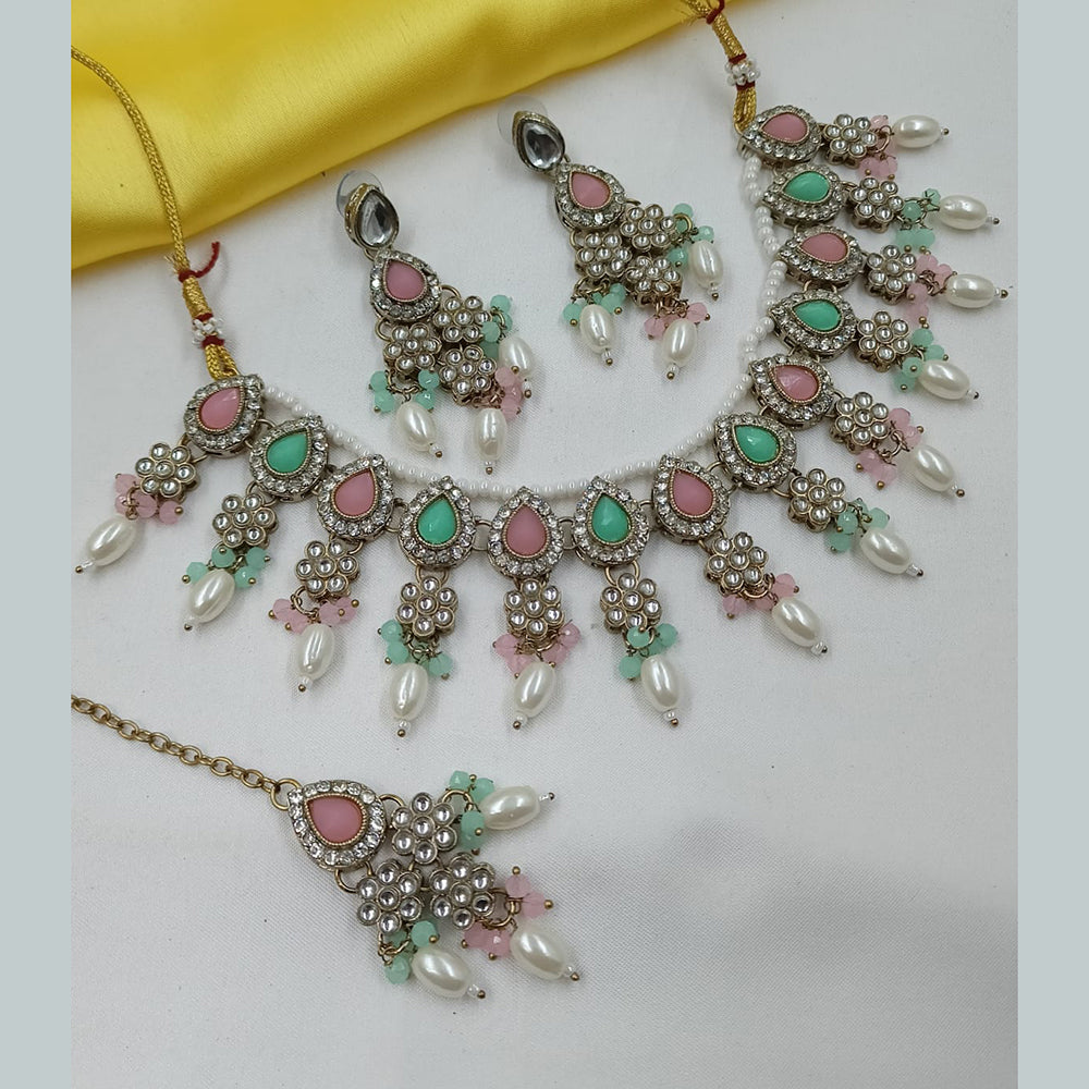 NAFJ Elegant Crystal Stone And Kundan Stone Beads Necklace Set