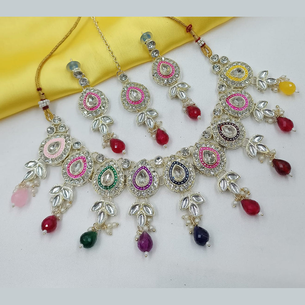 NAFJ Elegant Crystal Stone And Kundan Stone Beads Necklace Set