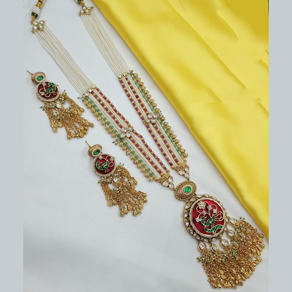 NAFJ Elegant Pota Stone And Pearl Long Necklace Set
