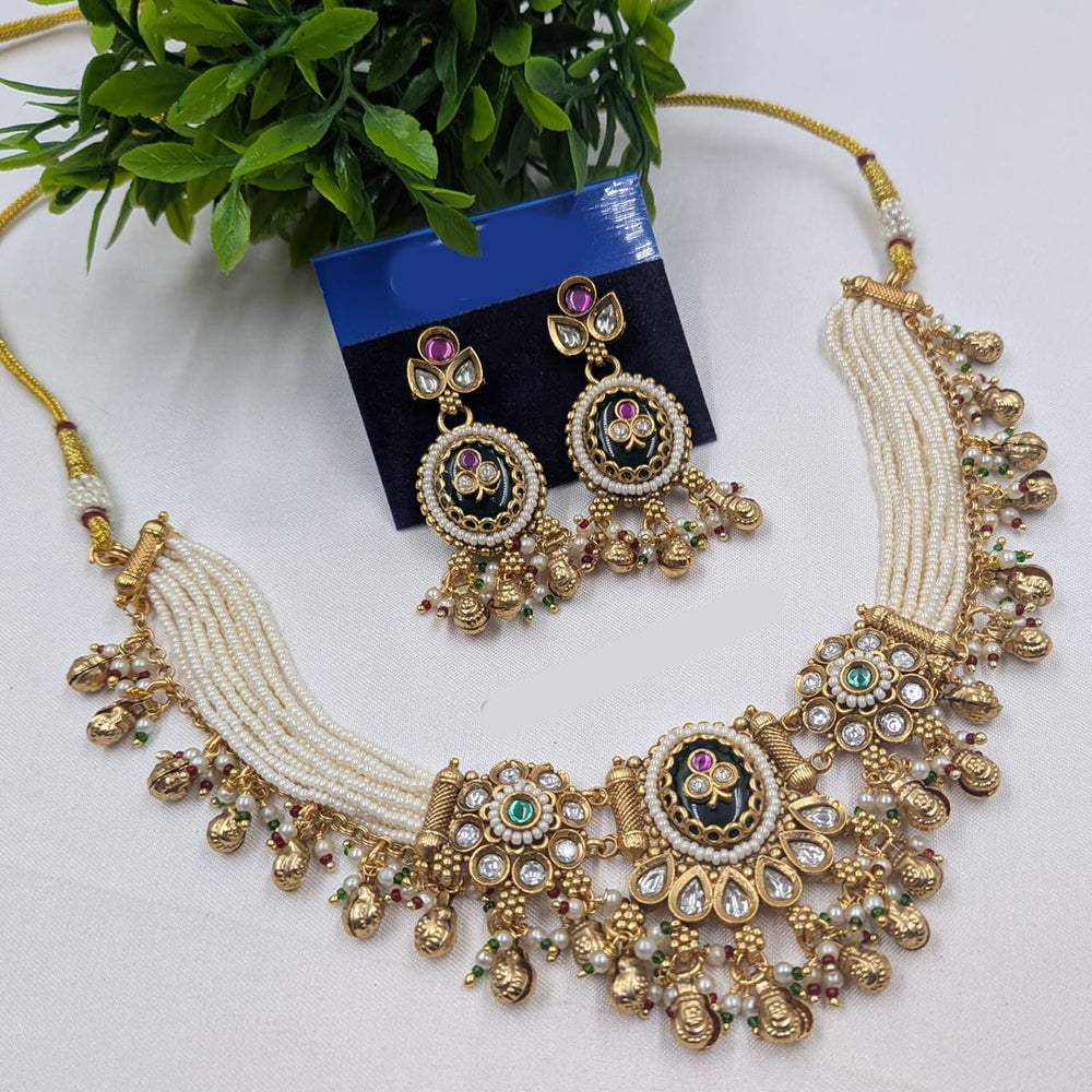 NAFJ Classic Pota Stone And Pearl Choker Necklace Set for Women