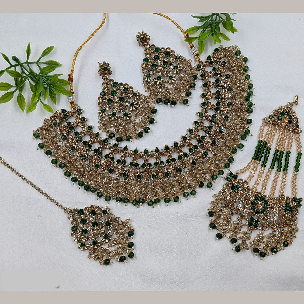 NAFJ Glamorous Austrian Stone And Pearl Necklace Set With Passa