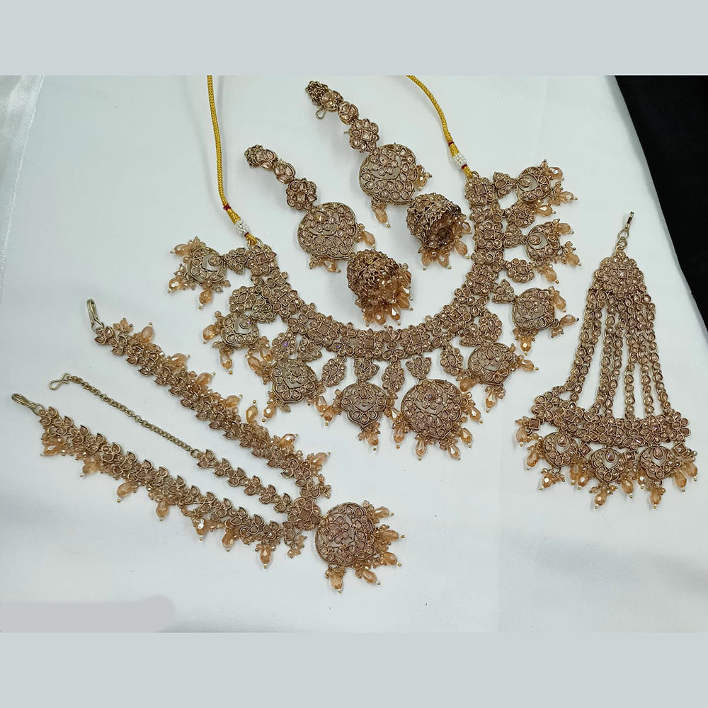 NAFJ Royal Crystal Stone And Beads Necklace Set With Earrings, Maang Tikka & Passa