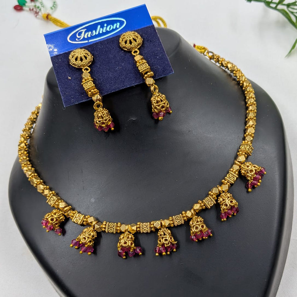 NAFJ Gold Plated Beads Choker Necklace Set