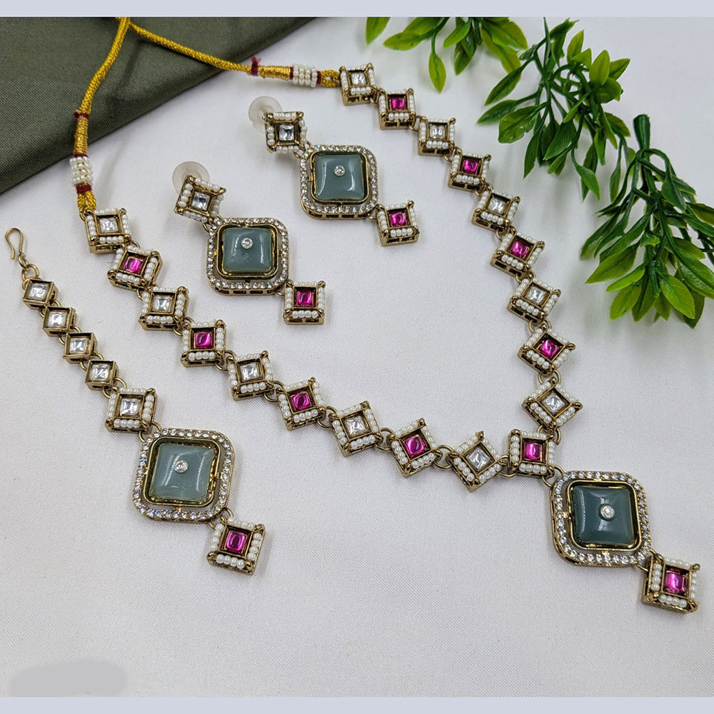 NAFJ Kundan Stone And Pearl Choker Necklace Set for Women