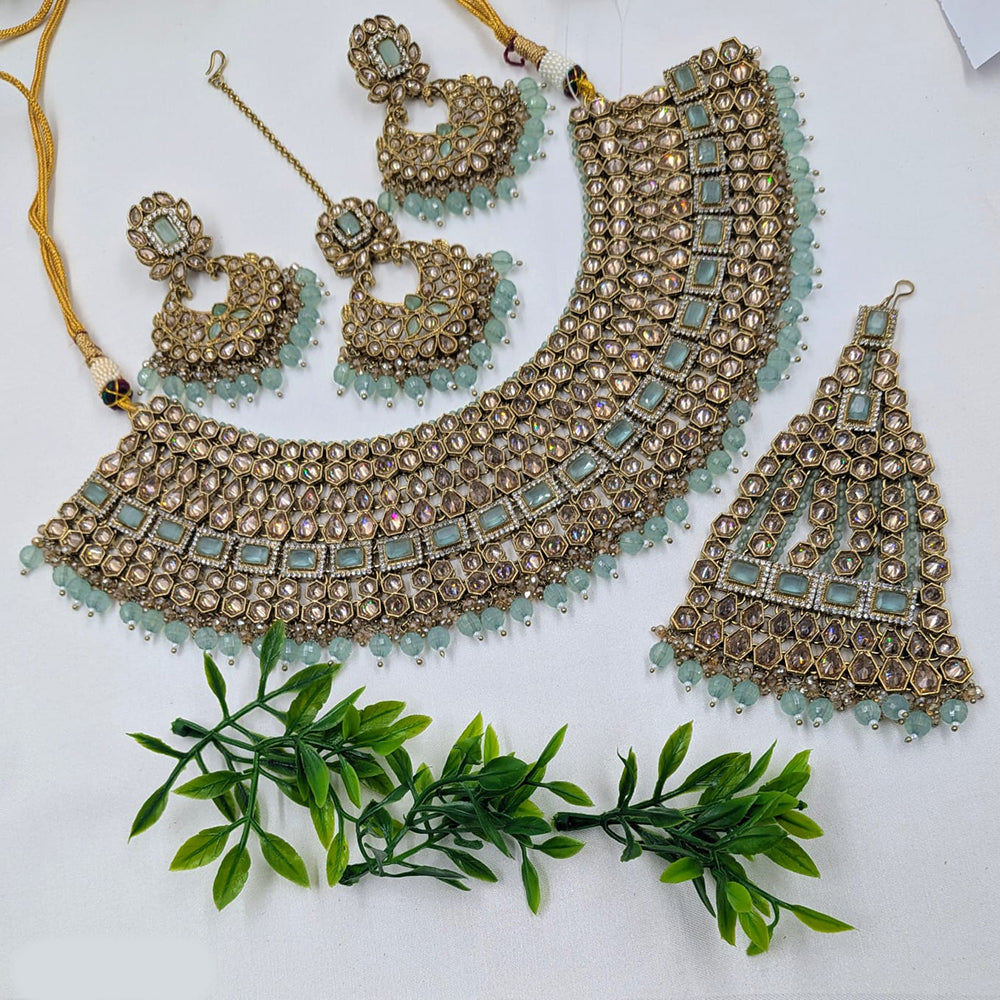 NAFJ Gold Plated Crystal Stone And Beads Necklace Set