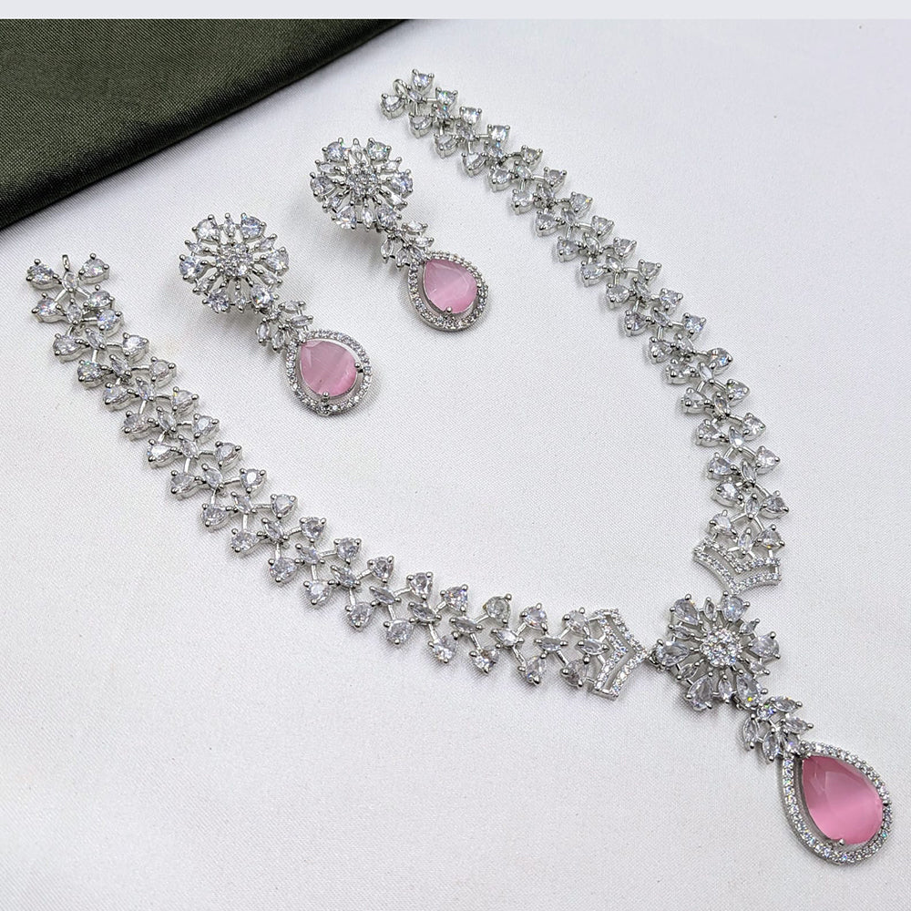 NAFJ Silver Plated American Daimonds For Modern Elegance Necklace Set