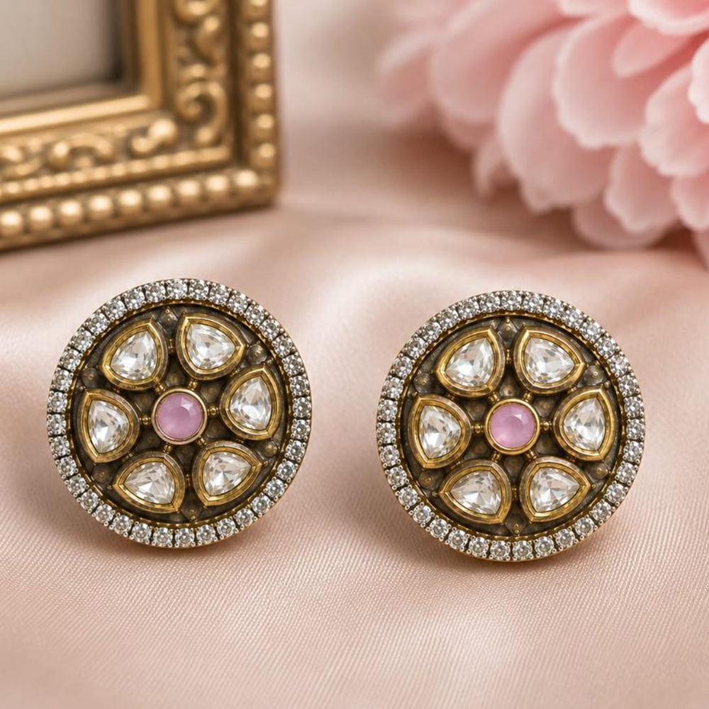 NAFJ Elegant Polki Kundan Stone Stud Earrings