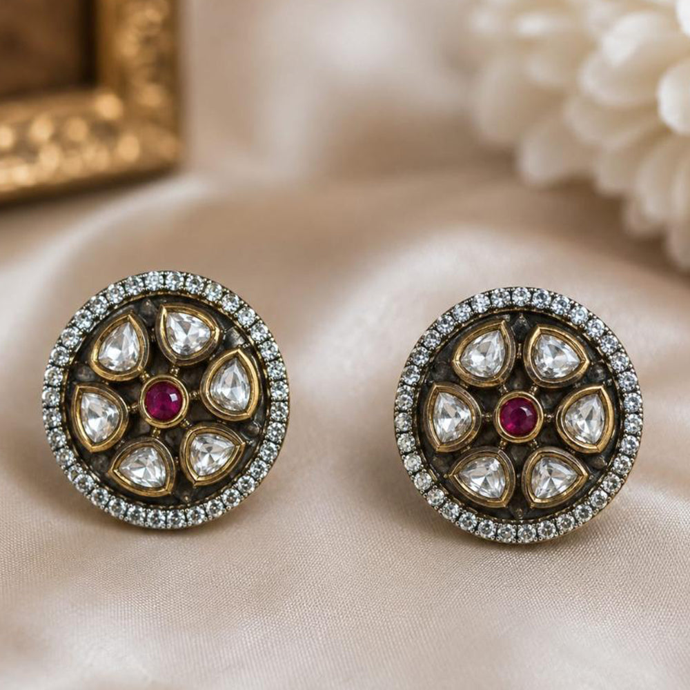 NAFJ Elegant Polki Kundan Stone Stud Earrings