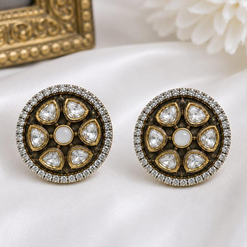 NAFJ Elegant Polki Kundan Stone Stud Earrings
