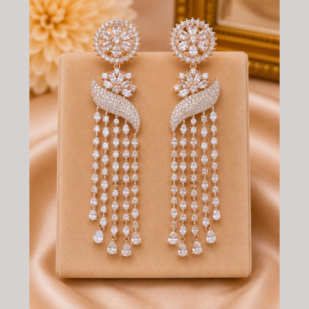 NAFJ Rose Gold Plated Crystal Stone Dangler Earrings for Women
