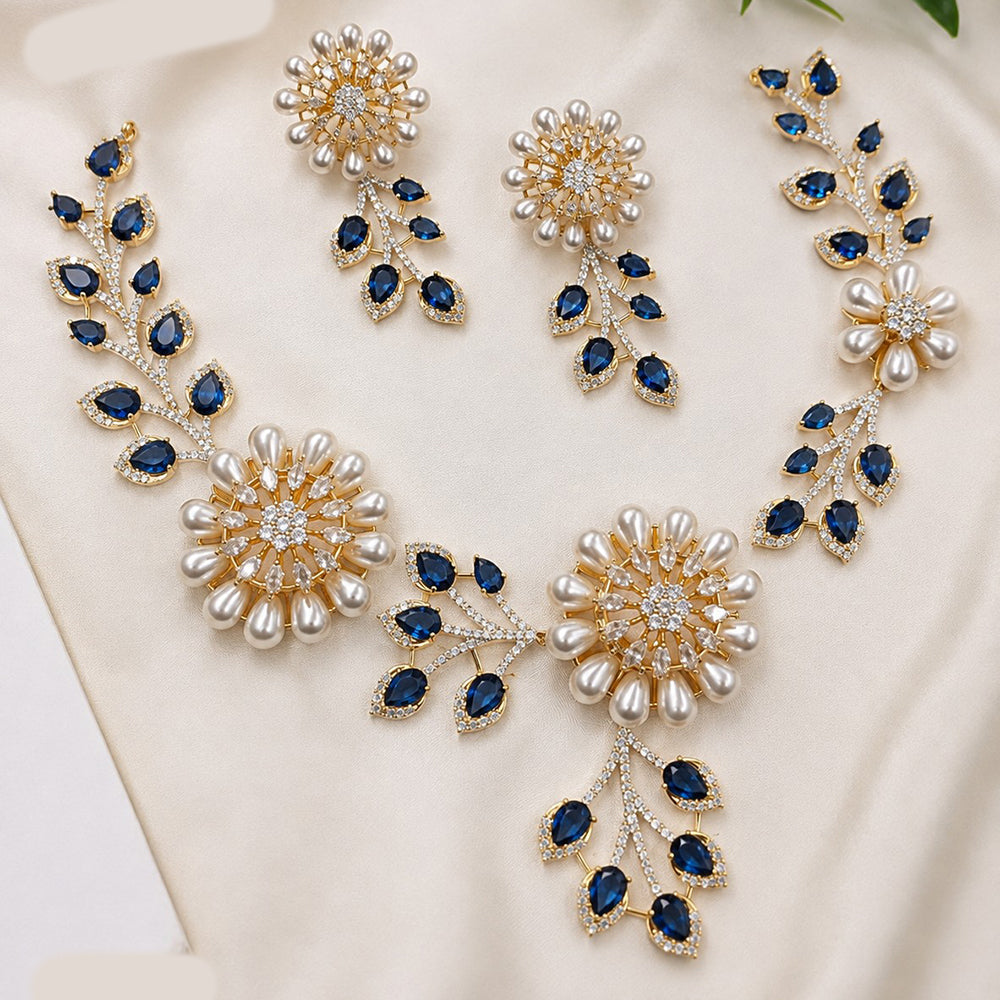 NAFJ Graceful Austrian Stone And Pearl Choker Necklace Set