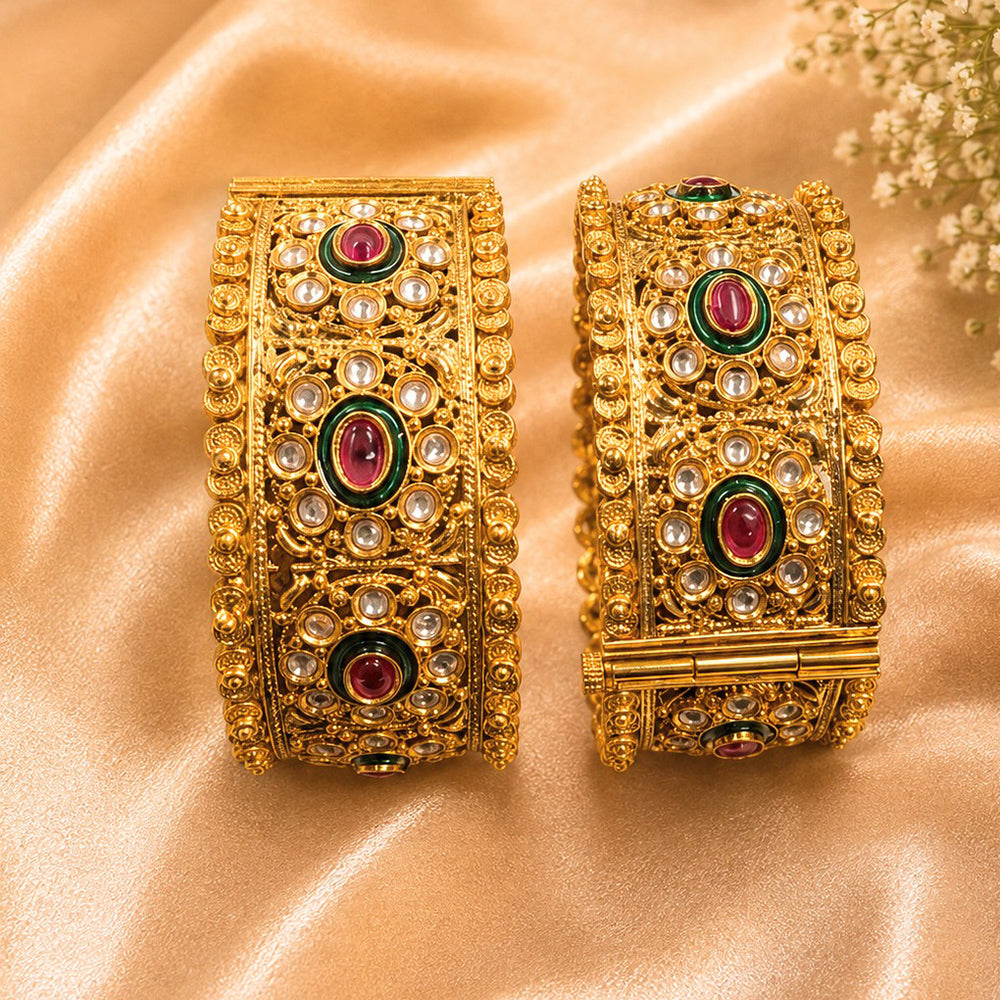 NAFJ Gold-Plated Pota Stone Bangles Set for Women Traditional Indian Ethnic Jewelry (Copy)