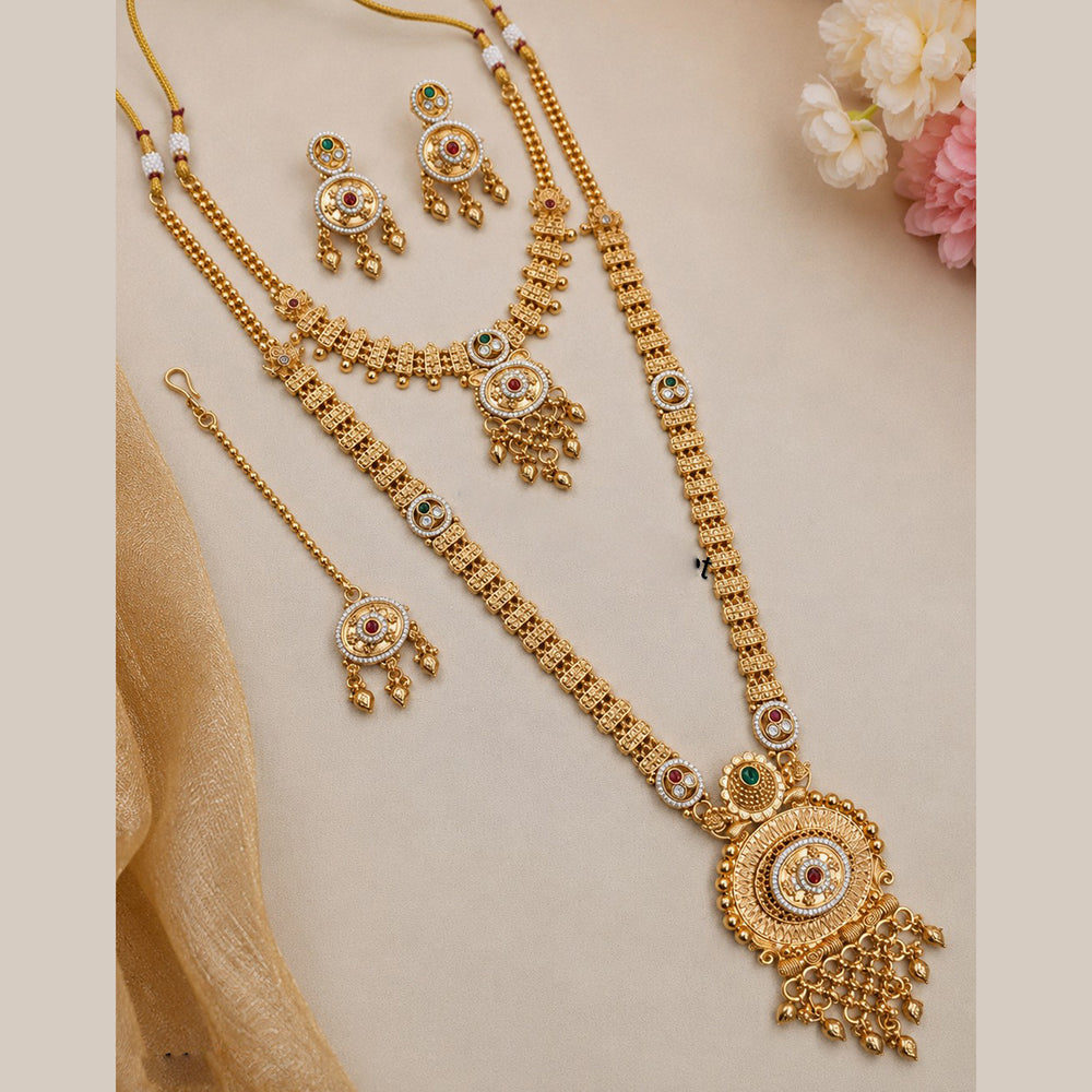 NAFJ Traditional Pota Stone Gold Plated Double Necklace Set for Women