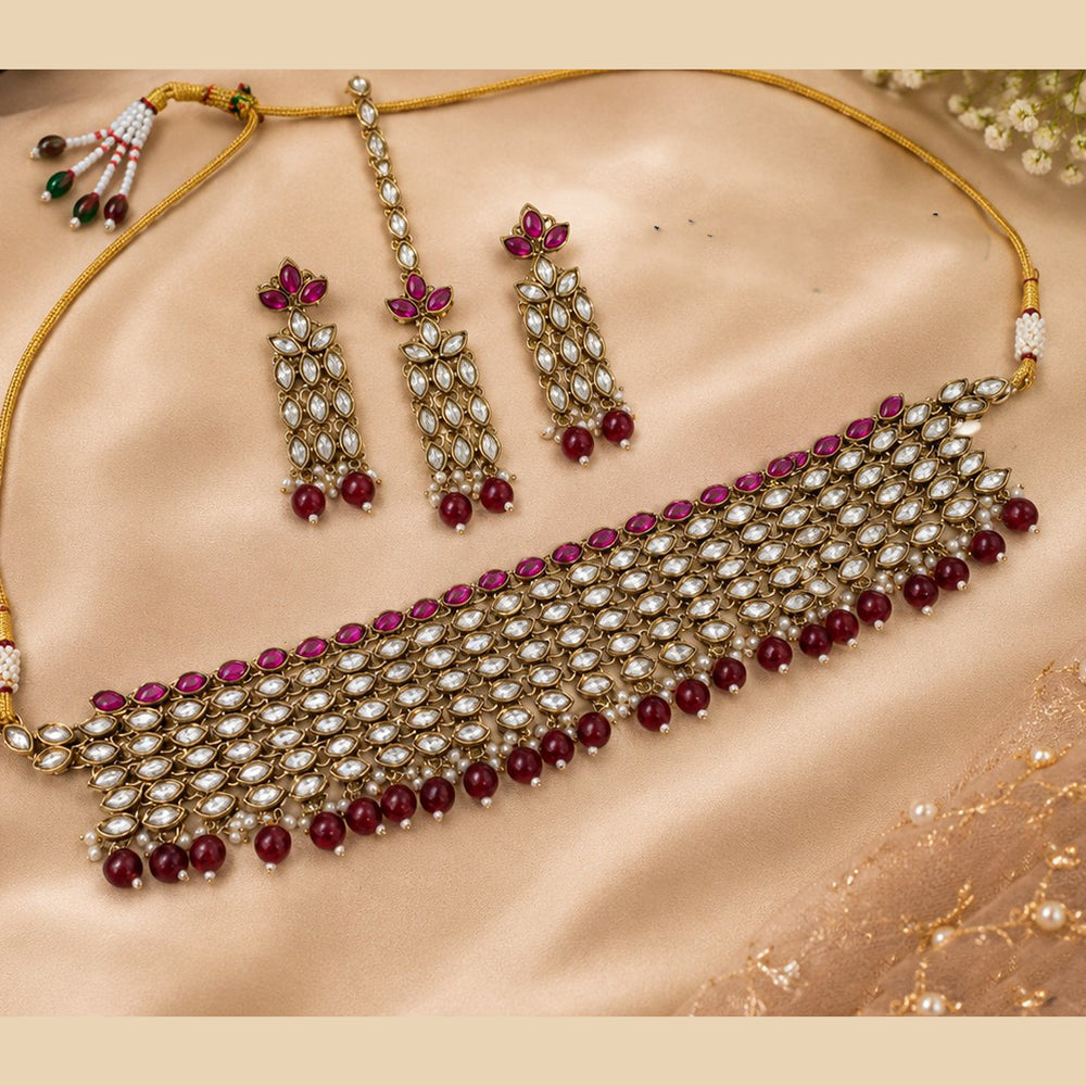 NAFJ Traditional Pota Stone And Beads Choker Necklace Set for Women