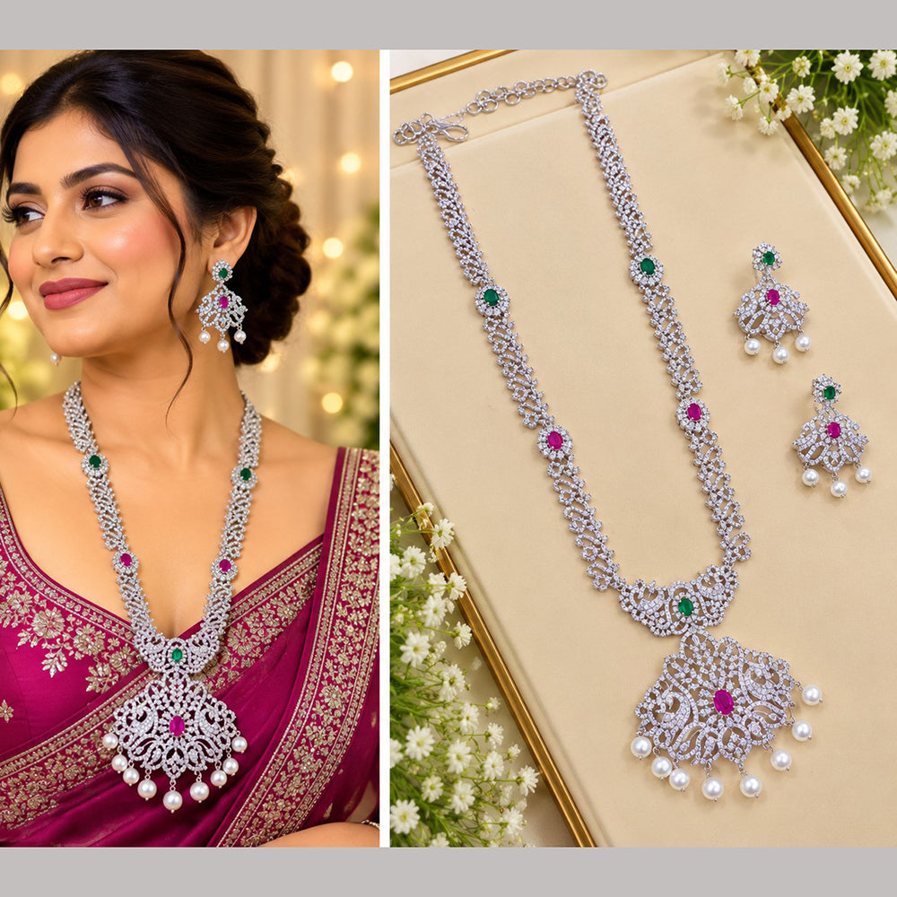 NAFJ Royal American Daimond And Beads Long Necklace Set
