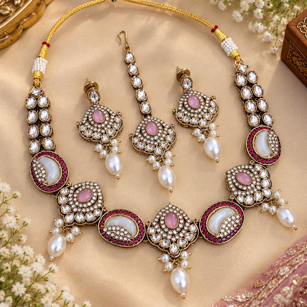 NAFJ Glamorous Pota Stone And Austrian Stone Beads Necklace Set