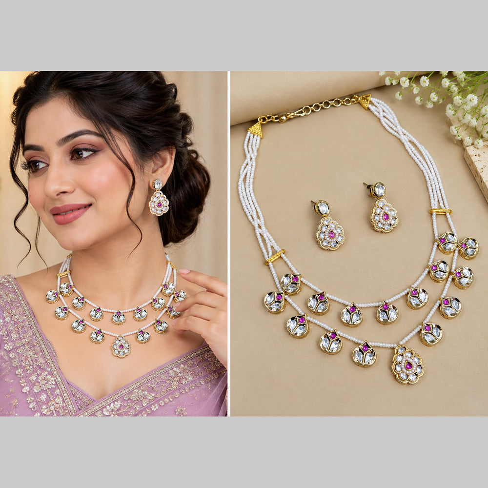 NAFJ Gorgeous Polki Stone Necklace Set With Pearl Detailing